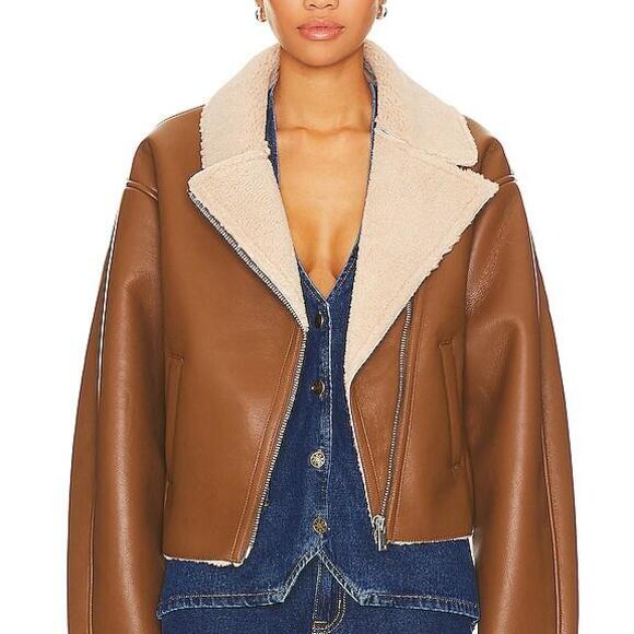 HEARTLOOM Amelia Faux Leather Jacket in Cafe in Brown - Picture 1 of 5